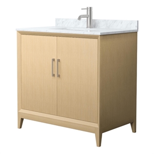 Janna 36&quot White Oak Single Vanity & White Carrara Marble Top & Nickel Trim