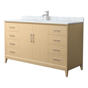 Janna 60&quot White Oak Single Vanity & White Carrara Marble Top & Nickel Trim