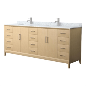Janna 84&quot White Oak Double Vanity & White Carrara Marble Top & Nickel Trim