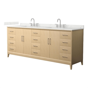 Janna 84&quot White Oak Double Vanity & Giotto Quartz Top (3-Hole) & Nickel Trim