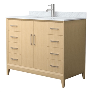 Janna 42&quot White Oak Single Vanity & White Carrara Marble Top & Nickel Trim