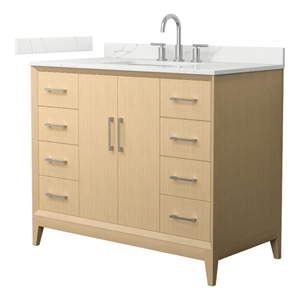 Janna 42&quot White Oak Single Vanity & Giotto Quartz Top (3-Hole) & Nickel Trim