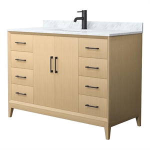 Janna 48&quot White Oak Single Vanity & White Carrara Marble Top & Black Trim