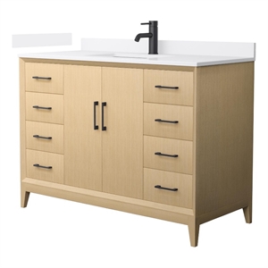 Janna 48&quot White Oak Single Vanity & White Cultured Marble Top & Black Trim