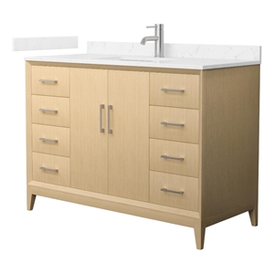 Janna 48&quot White Oak Single Vanity Carrara Cultured Marble Top & Nickel Trim