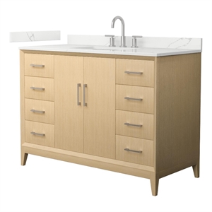 Janna 48&quot White Oak Single Vanity & Giotto Quartz Top (3-Hole) & Nickel Trim