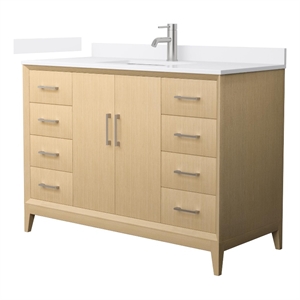 Janna 48&quot White Oak Single Vanity & White Cultured Marble Top & Nickel Trim