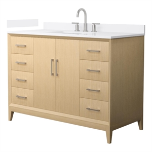 Janna 48&quot White Oak Single Vanity & White Quartz Top (3-Hole) & Nickel Trim
