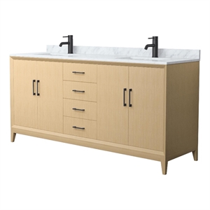 Janna 72&quot White Oak Double Vanity & White Carrara Marble Top & Black Trim