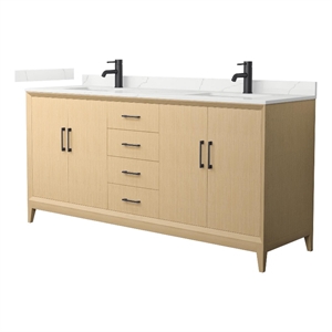 Janna 72&quot White Oak Double Vanity & Giotto Quartz Top (1-Hole) & Black Trim