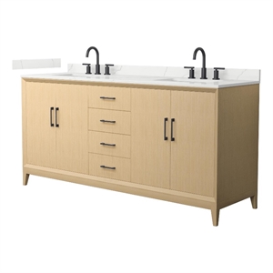 Janna 72&quot White Oak Double Vanity & Giotto Quartz Top (3-Hole) & Black Trim