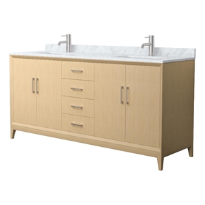 Janna 72&quot White Oak Double Vanity & White Carrara Marble Top & Nickel Trim