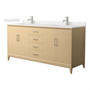 Janna 72&quot White Oak Double Vanity & Giotto Quartz Top (1-Hole) & Nickel Trim