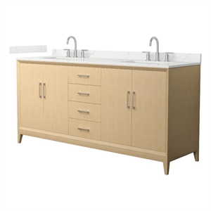Janna 72&quot White Oak Double Vanity & Giotto Quartz Top (3-Hole) & Nickel Trim