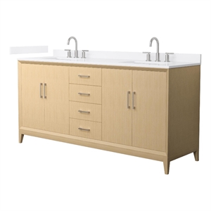 Janna 72&quot White Oak Double Vanity & White Quartz Top (3-Hole) & Nickel Trim