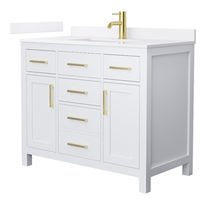 Beckett 42&quot White Single Vanity & White Quartz Top (1-Hole) & Gold Trim