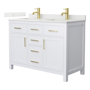 Beckett 48&quot White Double Vanity & Giotto Quartz Top (1-Hole) & Gold Trim