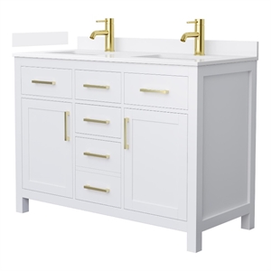 Beckett 48&quot White Double Vanity & White Quartz Top (1-Hole) & Gold Trim