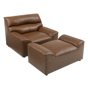 partner furniture unique premium top-grain leather chair with ottoman in brown