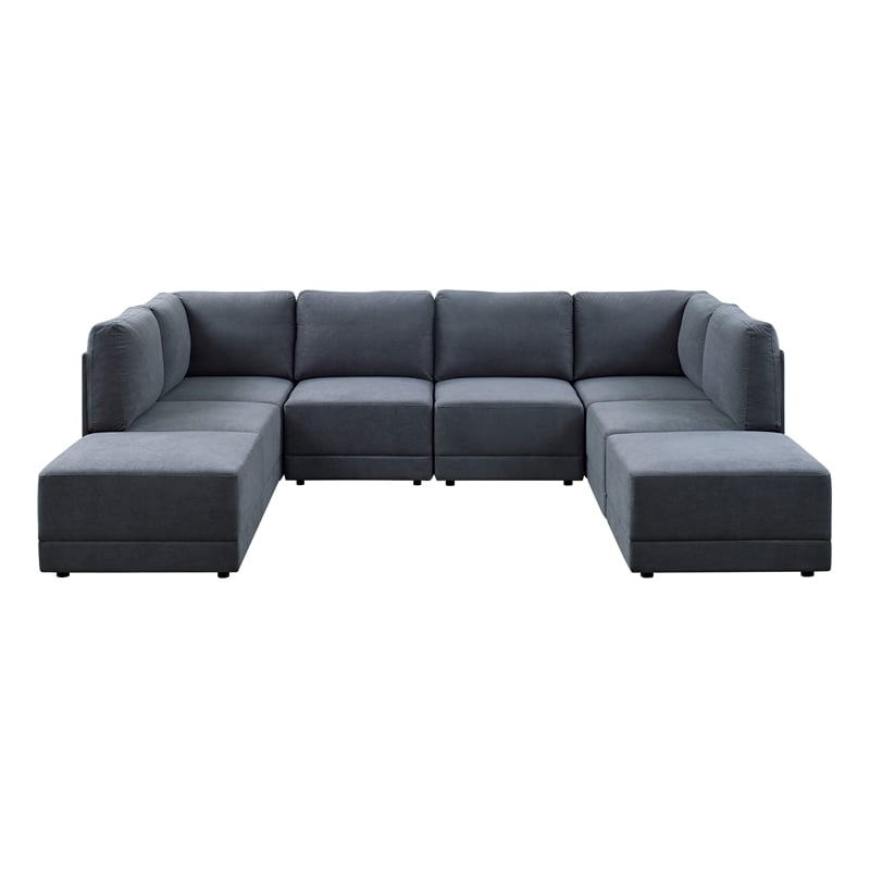 Partner Furniture Polyester Blend Fabric Modular Sectional Sofa in Gray