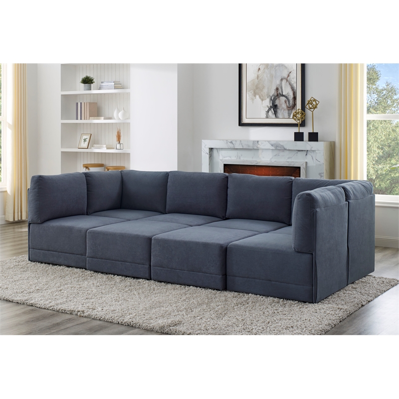 Partner Furniture Polyester Blend Fabric Modular Sectional Sofa in Gray