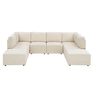 partner furniture polyester blend fabric modular sectional sofa in almond/beige