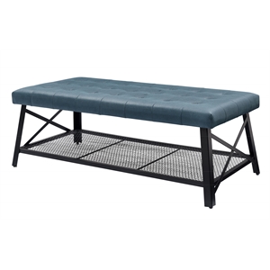 partner furniture leather-like upholstered coffee table in blue