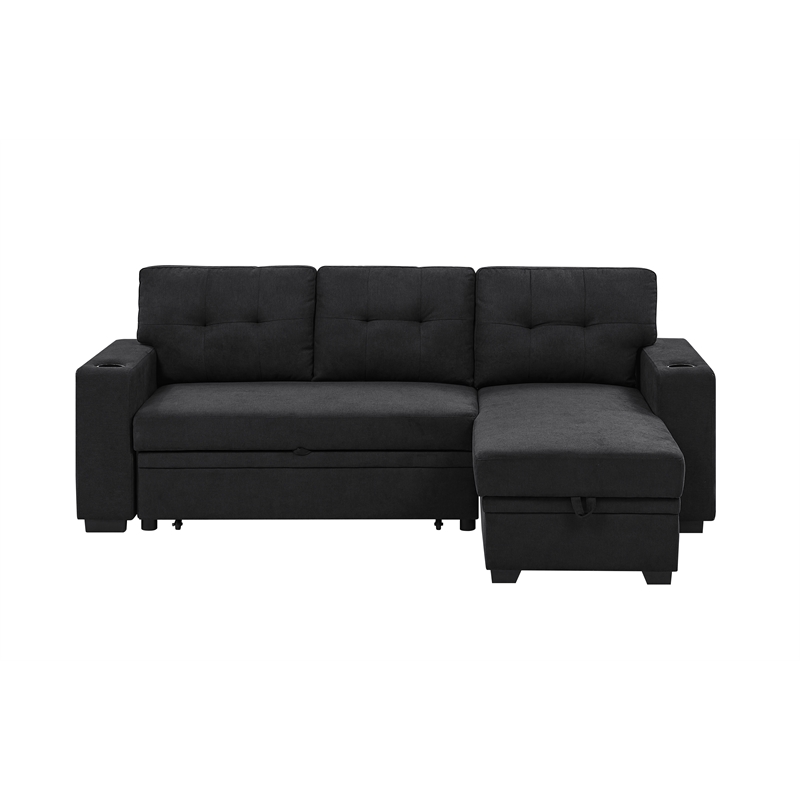 Partner Furniture Polyester Blend Fabric Convertible Sectional in Black