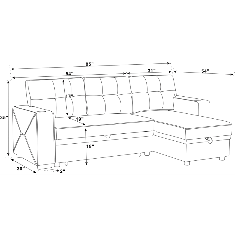 Partner Furniture Polyester Blend Fabric Convertible Sectional in Black