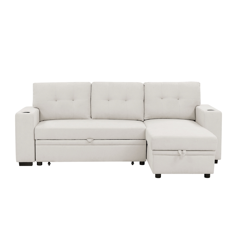 Partner Furniture Polyester Blend Fabric Convertible Sectional in Ivory