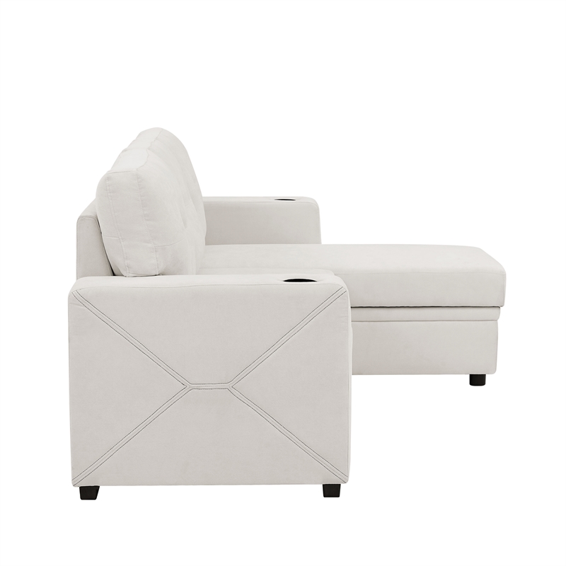 Partner Furniture Polyester Blend Fabric Convertible Sectional in Ivory