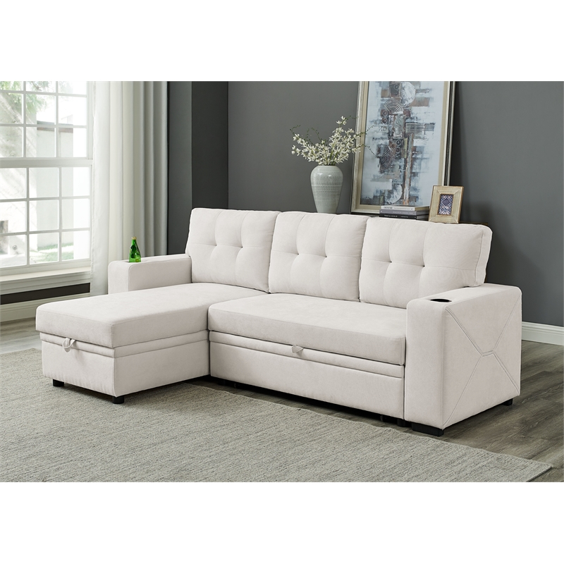 Partner Furniture Polyester Blend Fabric Convertible Sectional in Ivory