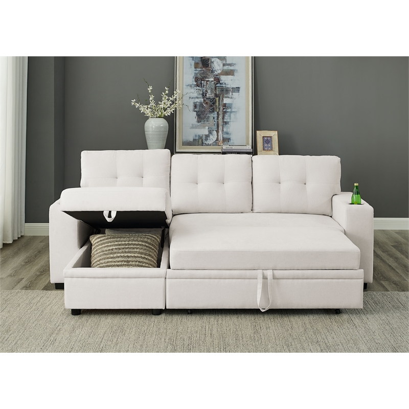 Partner Furniture Polyester Blend Fabric Convertible Sectional in Ivory