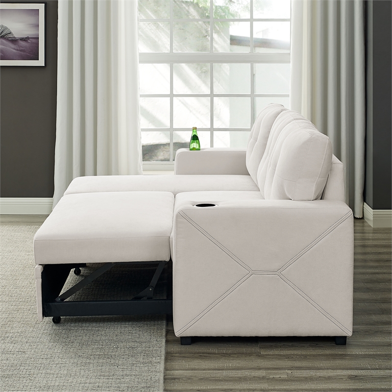 Partner Furniture Polyester Blend Fabric Convertible Sectional in Ivory