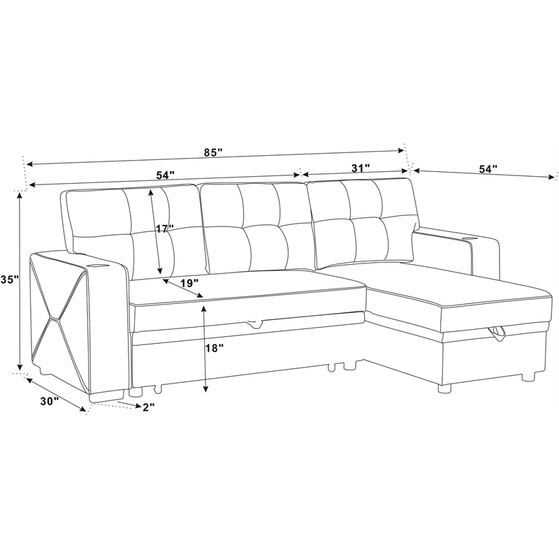 Partner Furniture Polyester Blend Fabric Convertible Sectional in Ivory