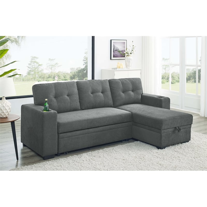 Partner Furniture Polyester Blend Fabric Convertible Sectional in Gray