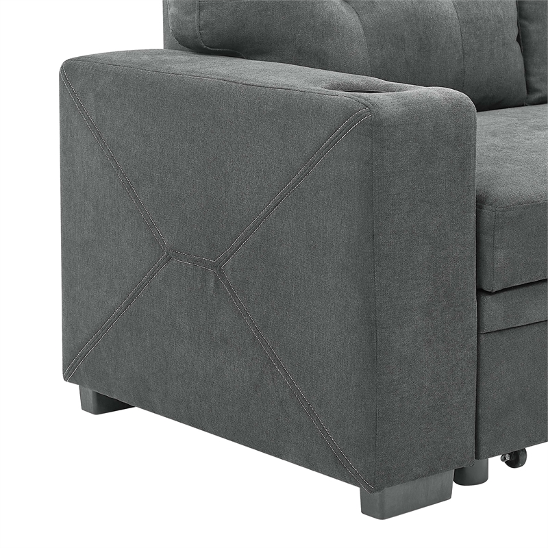 Partner Furniture Polyester Blend Fabric Convertible Sectional in Gray