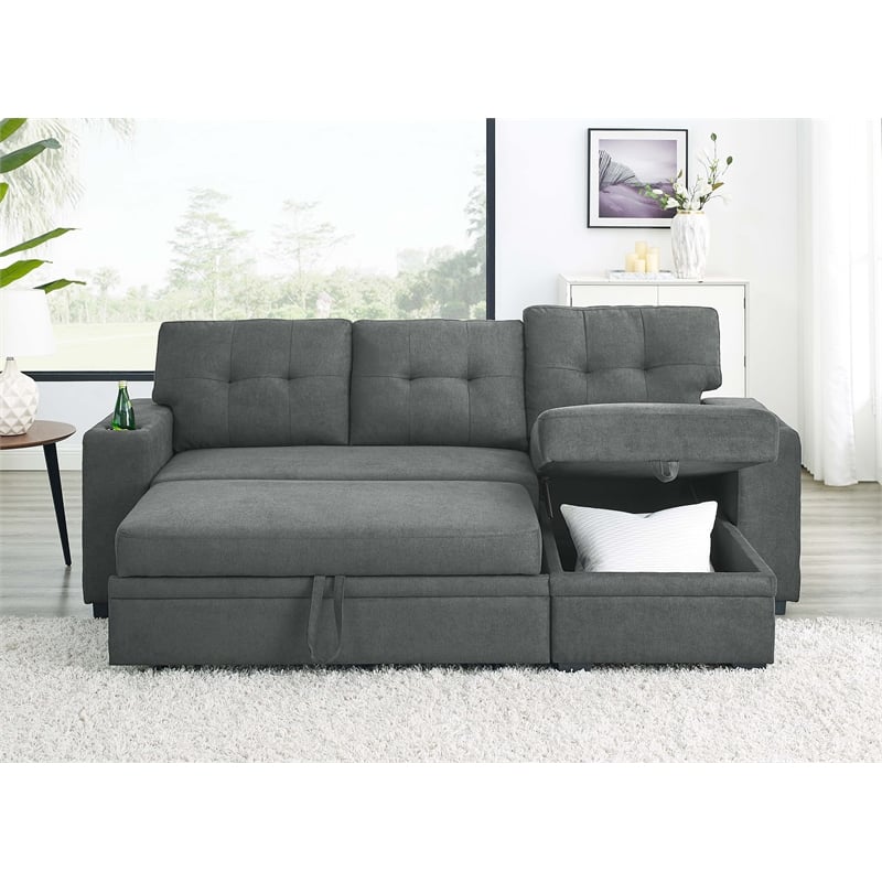Partner Furniture Polyester Blend Fabric Convertible Sectional in Gray