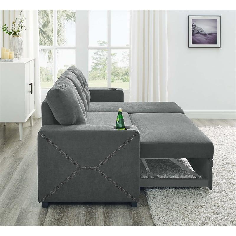 Partner Furniture Polyester Blend Fabric Convertible Sectional in Gray