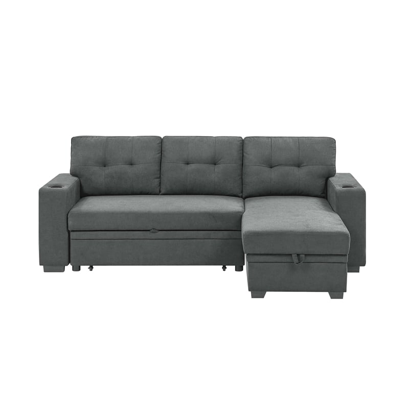 Partner Furniture Polyester Blend Fabric Convertible Sectional in Gray