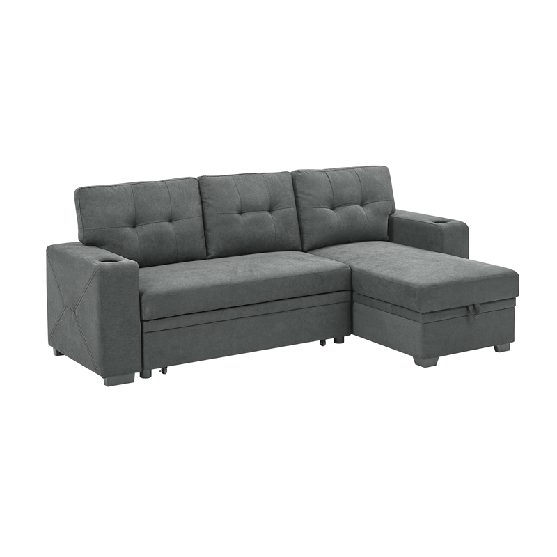 Partner Furniture Polyester Blend Fabric Convertible Sectional in Gray