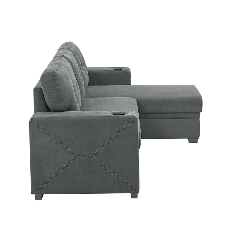 Partner Furniture Polyester Blend Fabric Convertible Sectional in Gray