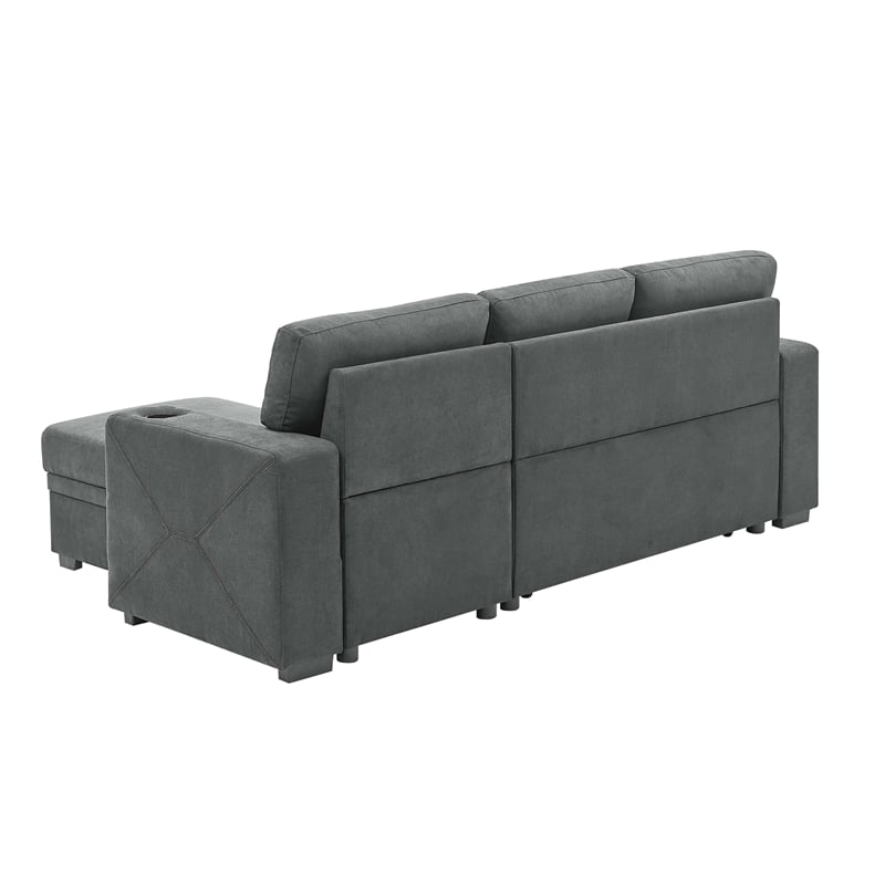 Partner Furniture Polyester Blend Fabric Convertible Sectional in Gray