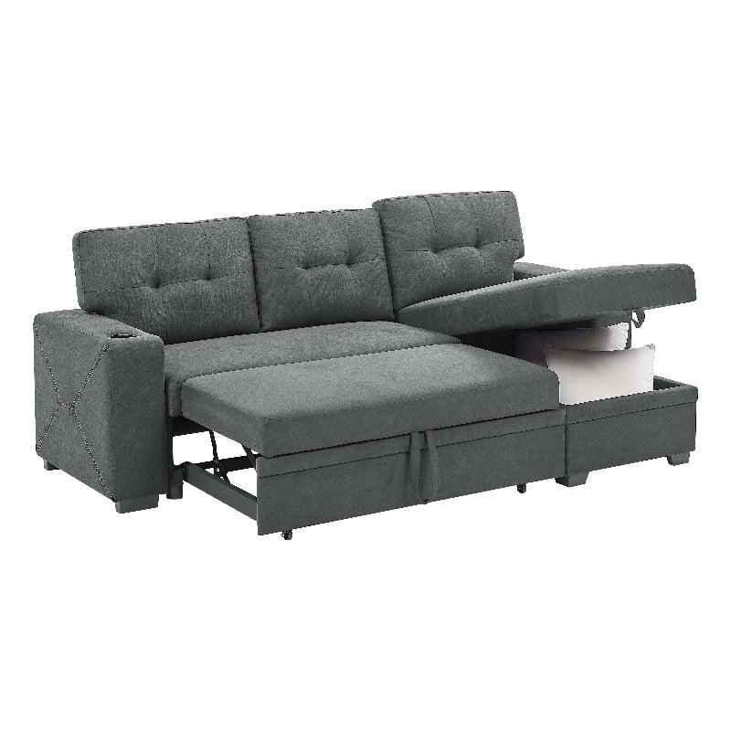 Partner Furniture Polyester Blend Fabric Convertible Sectional in Gray