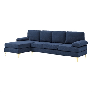 Partner Furniture Polyester Blend Fabric Left Hand Facing Sofa & Chaise in Blue