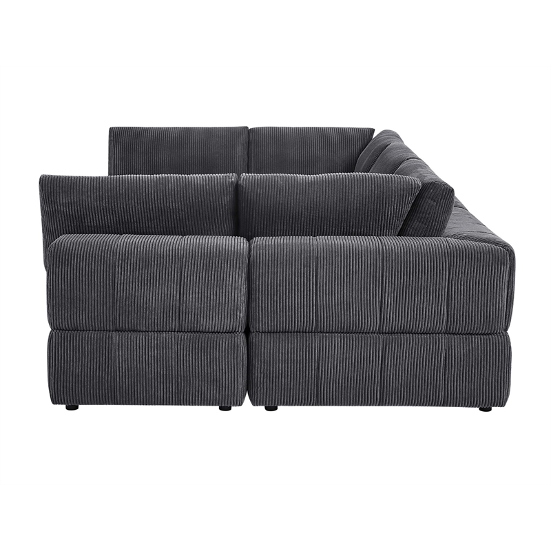 Partner Furniture Corduroy Fabric Modular Sectional with Ottoman in Dark Gray