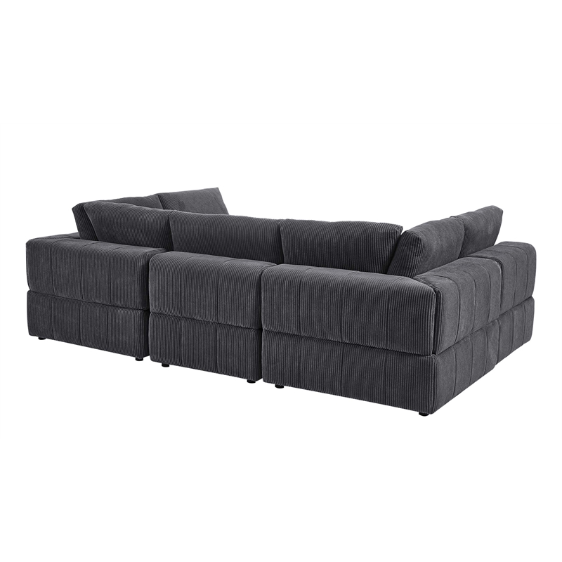 Partner Furniture Corduroy Fabric Modular Sectional with Ottoman in Dark Gray