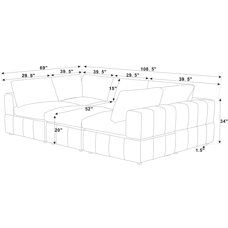 Partner Furniture Corduroy Fabric Modular Sectional with Ottoman in Dark Gray