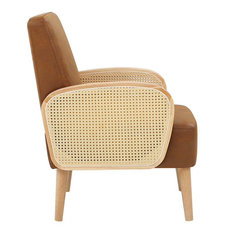 Partner Furniture Faux Leather Fabric Demarest Accent Chair in Brown Color