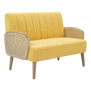 partner furniture teddy fleece fabric 49'' rattan arm loveseat in yellow color